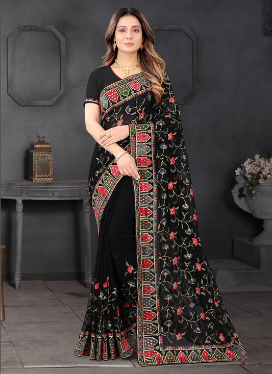 Georgette Festival Wear Sequins Work Saree  Black