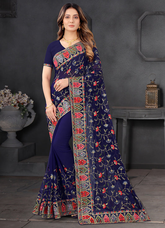 Georgette Festival Wear Sequins Work Saree  Blue