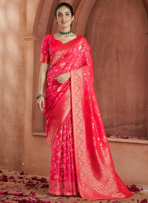 Banarasi Silk-Festival Wear Saree - Pinkish Red